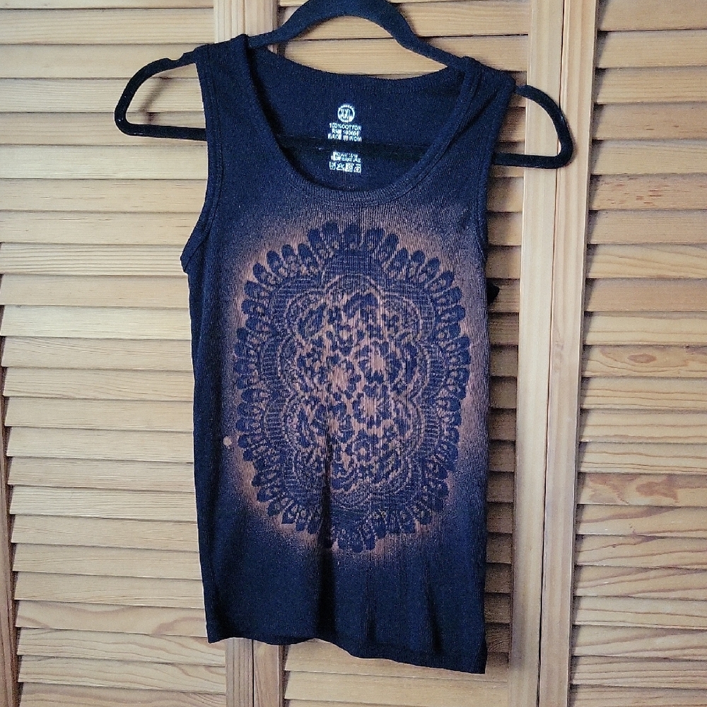 Boho Bleach Tie Dye Tank Top XXL Black Mandala Graphic Festival Grunge Bohemian